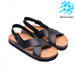 Giày sandal đế trấu 2 quai chéo nam nữ màu đen – Sata23D