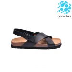 Giày sandal đế trấu 2 quai chéo nam nữ màu đen – Sata23D