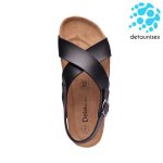 Giày sandal đế trấu 2 quai chéo nam nữ màu đen – Sata23D